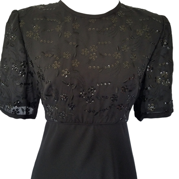Vintage Sequined Julian Wilder Little Black Dress Empire Dress Full Skirt - Picture 1 of 16